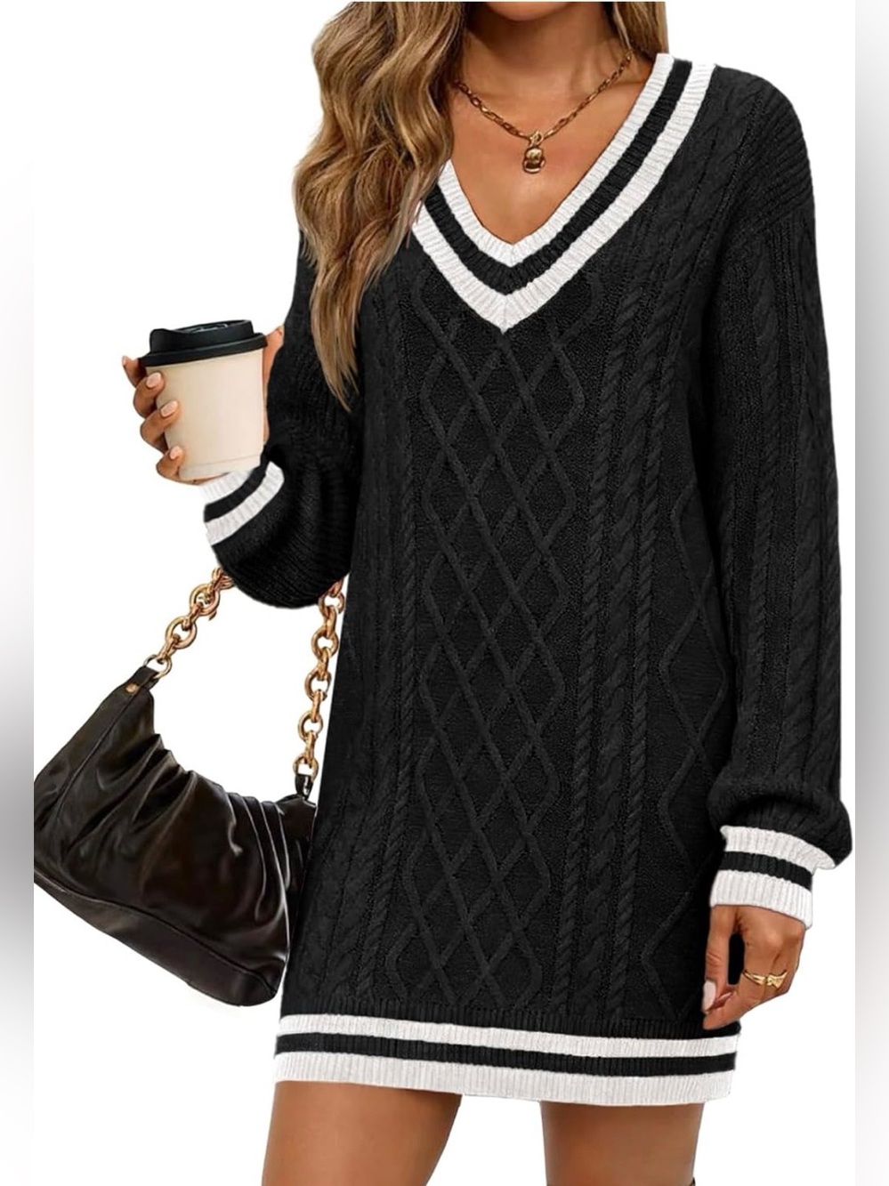 NWT Saodimallsu Preppy Cable Knit Varsity Sweater Dress - Large